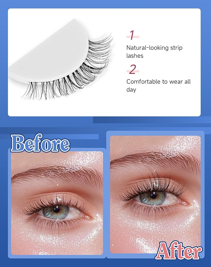 Lashes Natural CLear Band Wispy False Eyelashes Natural Look Flared Strip Eyelash False Eye Lash Soft 7 Pairs Everyday SF-04-FemmiqueWomen