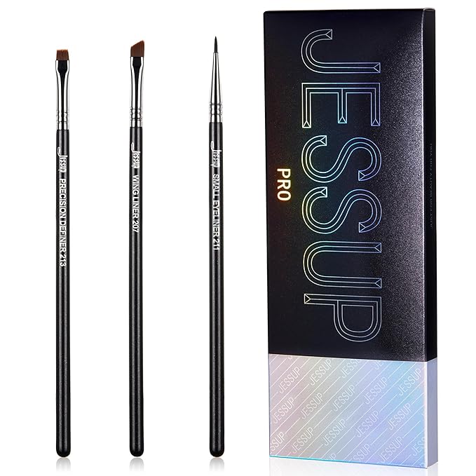 Jessup Eyeliner Brush Set, 3pcs Pro Precision Eyeliner Brushes Fine Point Angled Thin Gel Liquid Flat Winged Eye Liner Brush, Black T346-FemmiqueWomen