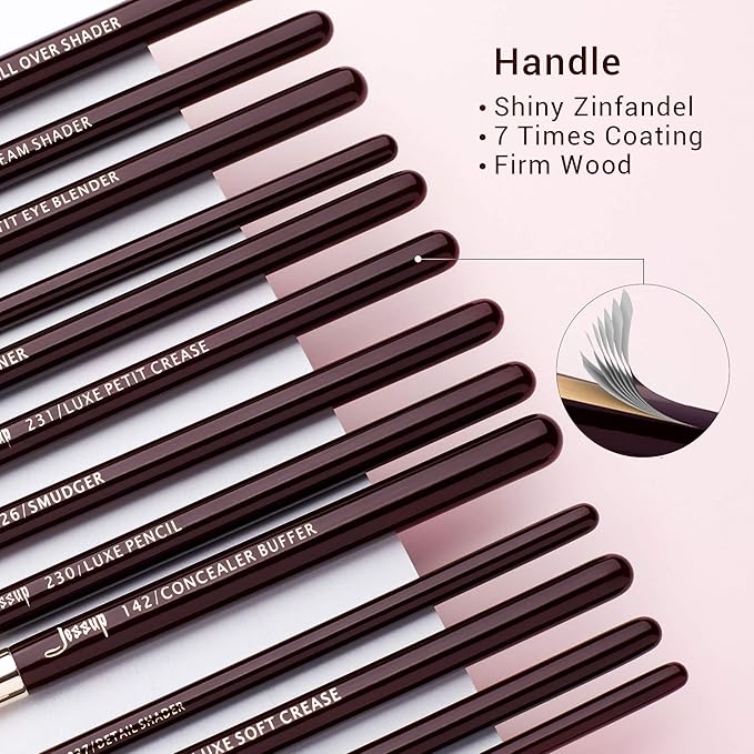 Jessup Professional Eye Makeup Brushes Set Natural-Synthetic 15pcs for Eyeshadow Blending Concealer Eyeliner Eyebrow, Zinfandel T284-FemmiqueWomen