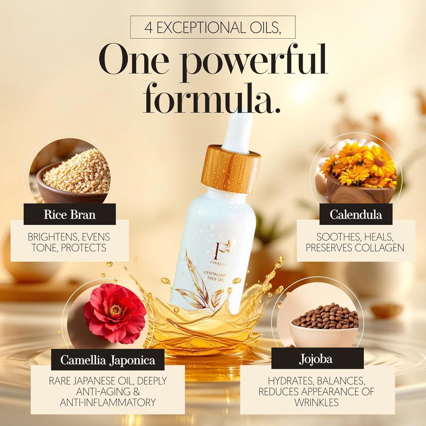 100% Organic Tsubaki Face Oil & Under-Eye Serum. Jojoba, Calendula, & Rice Bran - Hydrating & Brightening for Glowing Skin, Dark Spots & Even Skin Tone, Moisturizing Anti Aging Serum by Finally-FemmiqueWomen