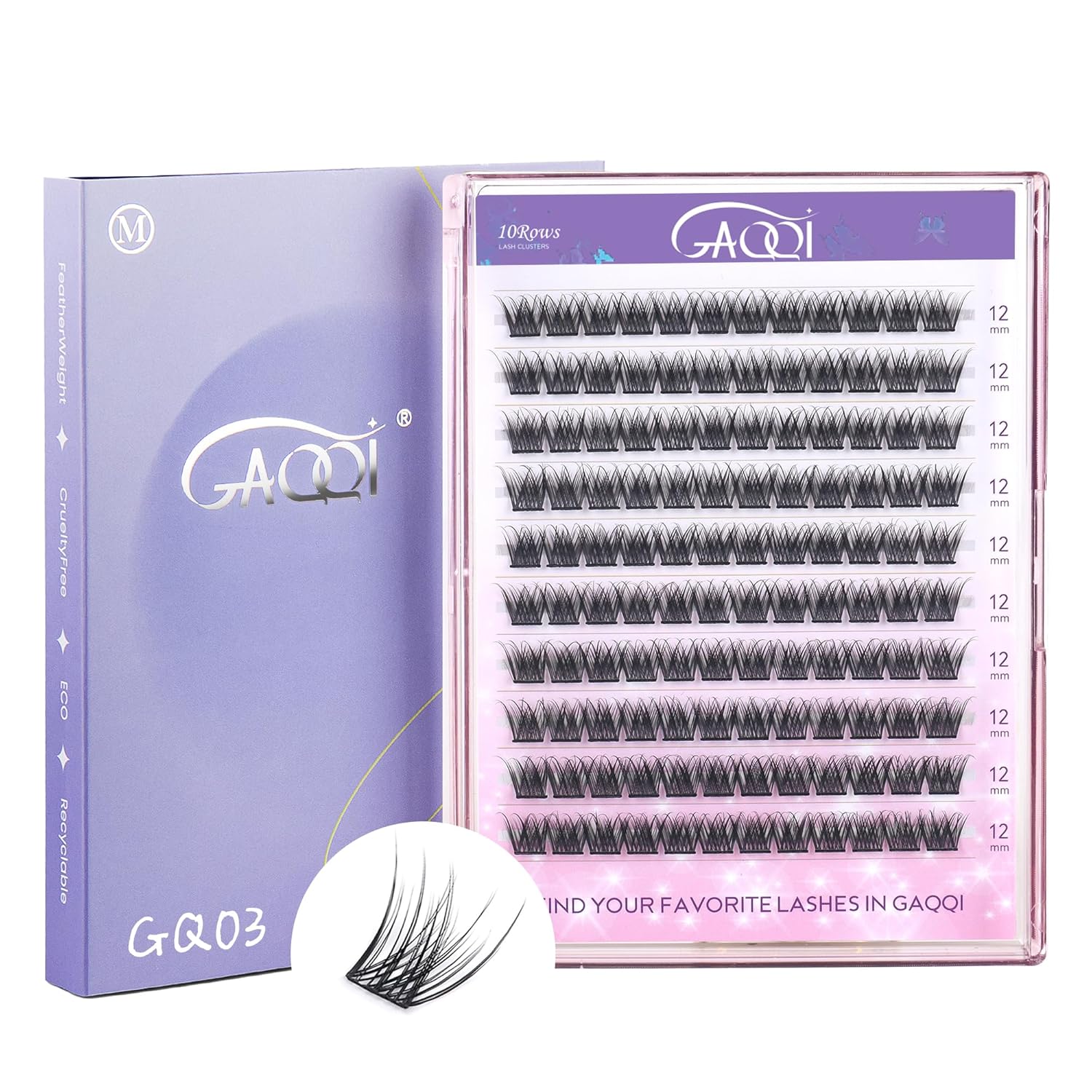 GAQQI Lash Clusters, Eyelash Clusters 120PCS C Curl Individual Lashes, Wispy Cluster Eyelash Extension 12mm Only, Natural Looking Cluster Lashes （GQ03, C Curl, 12mm)-FemmiqueWomen