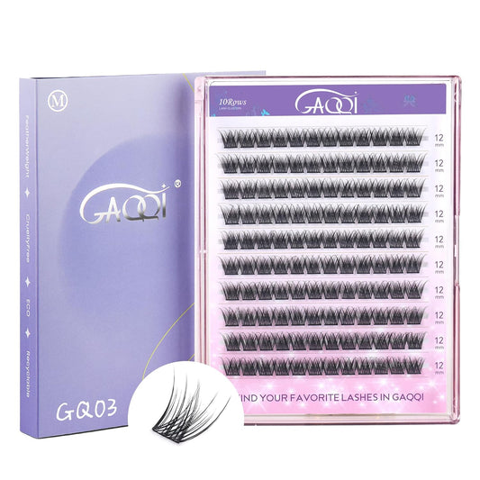 GAQQI Lash Clusters, Eyelash Clusters 120PCS C Curl Individual Lashes, Wispy Cluster Eyelash Extension 12mm Only, Natural Looking Cluster Lashes （GQ03, C Curl, 12mm)-FemmiqueWomen