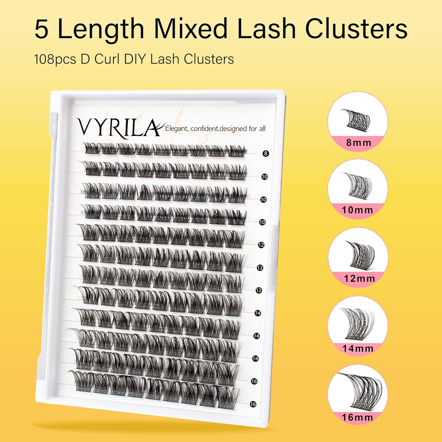Lash Clusters 8-16mm, False Eyelashes 108pcs, Cluster Eyelash Extensions Matte Black Soft, Diy Lash Extensions D Curl Natural Lash Clusters Faux Mink Lashes Wispy（Dewy,108pcs,0.07,D,8-16MIX)-FemmiqueWomen