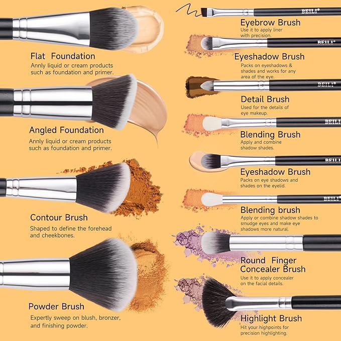 BEILI Makeup Brushes 12pcs Makeup Brushes Set with Holder Premium Synthetic Kabuki Foundation Brush Blending Blush Concealer Full Face Makeup Brushes Kit With Gift Box(Black)-FemmiqueWomen
