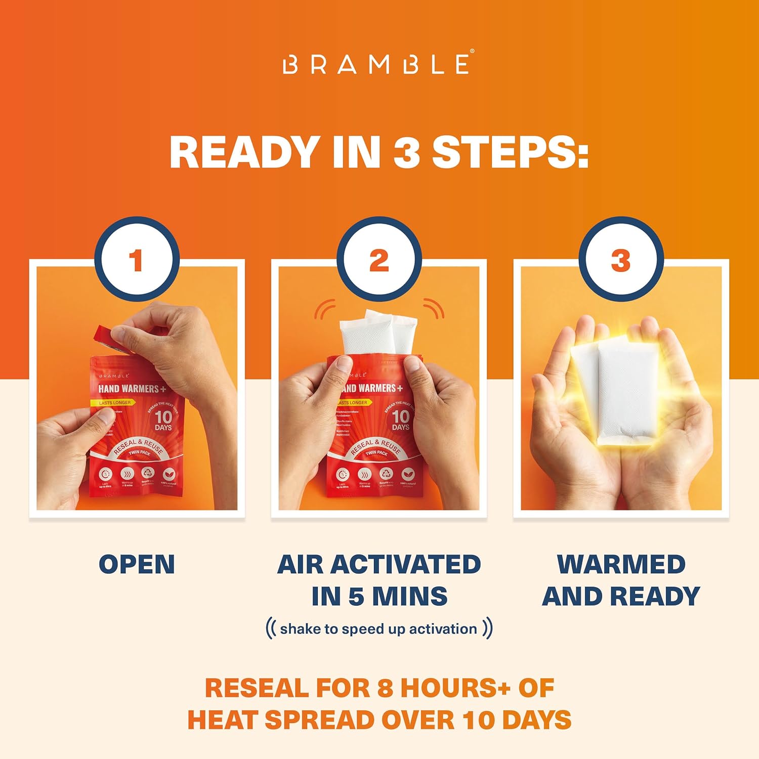 Bramble Hand Warmers Disposable Value Pack (2 Warmers per Pack) Pocket Warmers for Hiking, Outdoor Activities, Skiing - up to 10 Hours of Heat-FemmiqueWomen