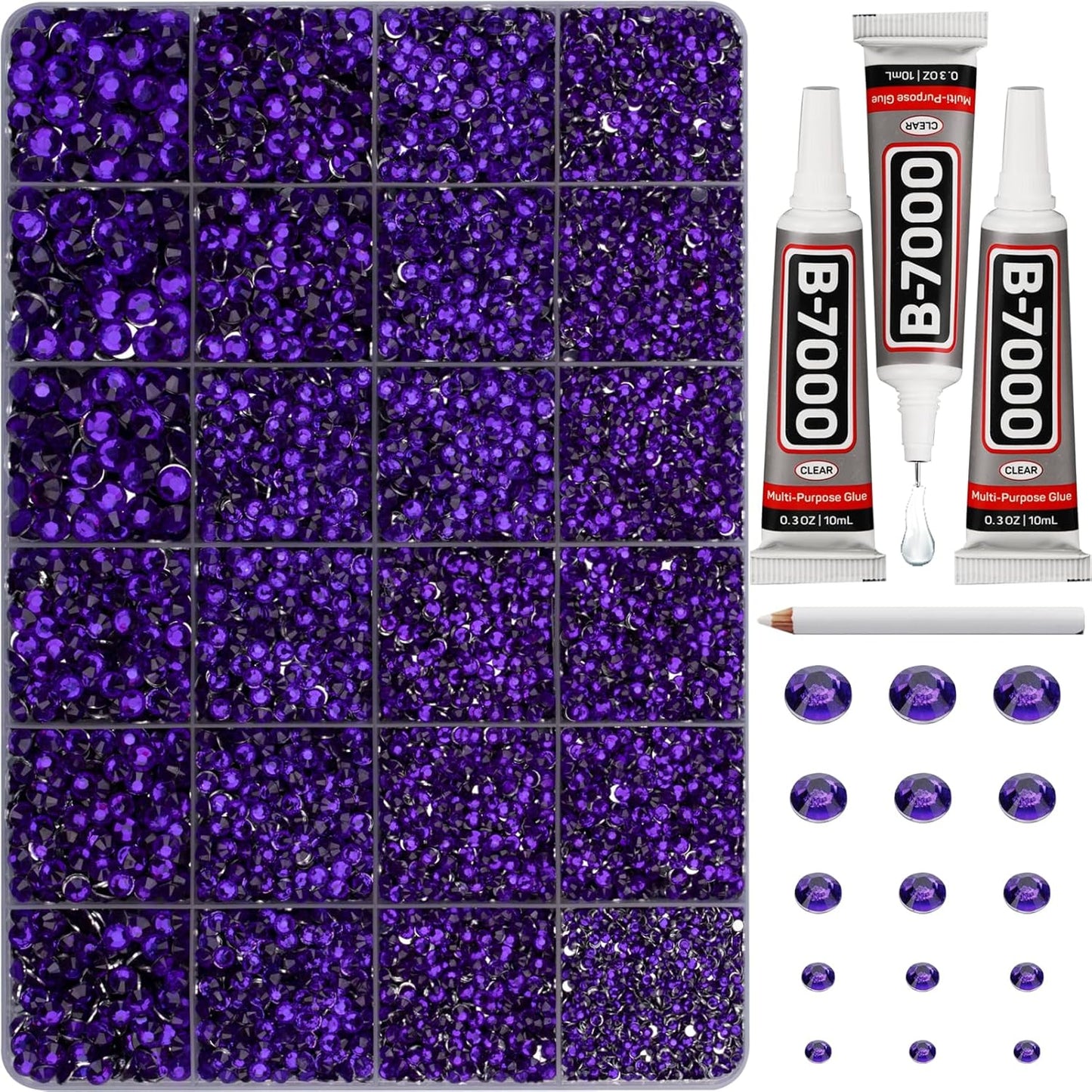 30000Pcs Resin Rhinestones for Crafting Bedazzling, Purple Flatback Gems Crystal for Crafts Clothing Clothes Shoes Fabric Tumbler Tshirt, Flat Back Jewels Bulk Multisized with b7000 Glue-FemmiqueWomen