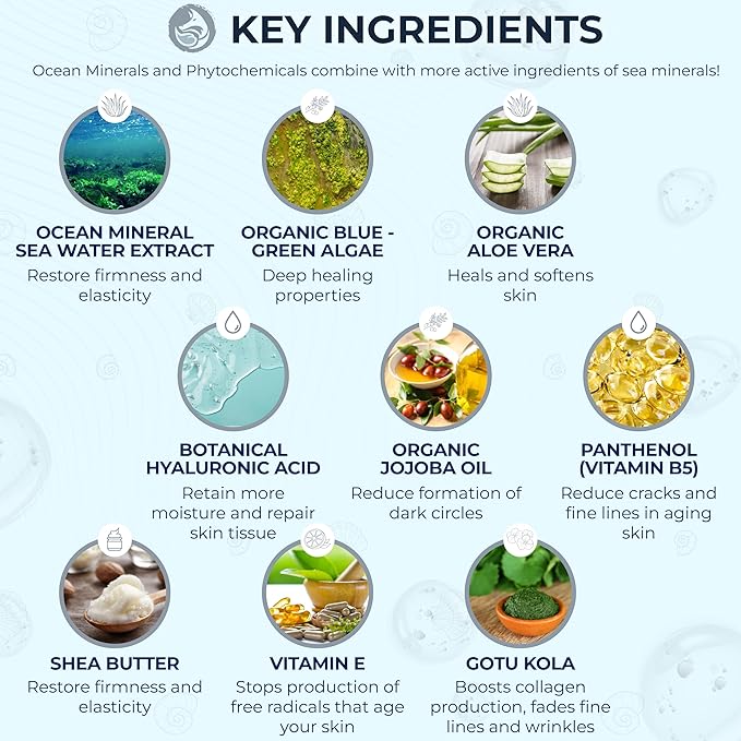 Ocean Mineral Facial Moisturizer - Vegan - Natural & Organic Face Lotion for Women Daily Use - Sensitive Oily Dry and Other Skin Types - Anti Aging Hydrating - Seaweed Bio-Complex 2 oz-FemmiqueWomen