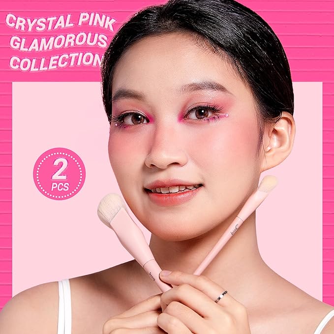 Jessup Foundation Brush and Concealer Brush, Pink Makeup Brushes Set 2Pcs Premium Synthetic Face Make up Brushes for Liquid Cream, T497-FemmiqueWomen