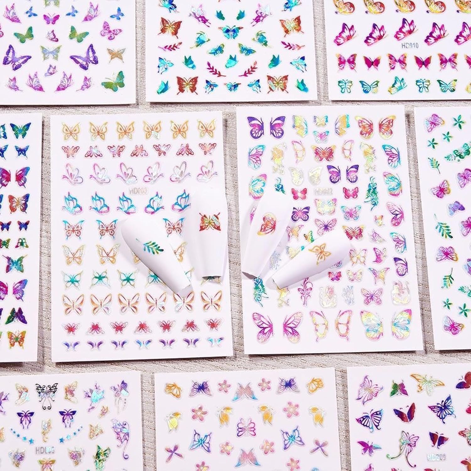 16 Sheets Butterfly Nail Art Stickers 3D Colorful Butterfly Self-Adhesive Design Nail Decals Pegatinas Uñas Holographic Laser Butterfly Nail Supplies for Women Acrylic Nail Art Decoration Accessories-FemmiqueWomen