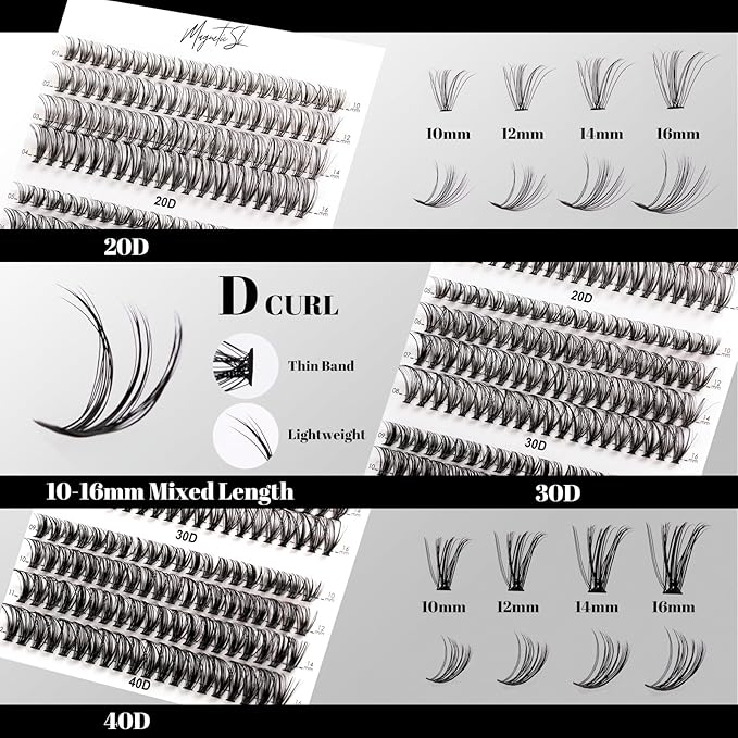 Lash Clusters 480 Clusters D Curl 10-20mm False Eyelash 60D 80D 100D Thick Eyelash Extension 20D 30D 40D Individual Eyelashes Multi-Style DIY Lash Extensions for Beginners(20D-100D-D, 10-20MIX)-FemmiqueWomen