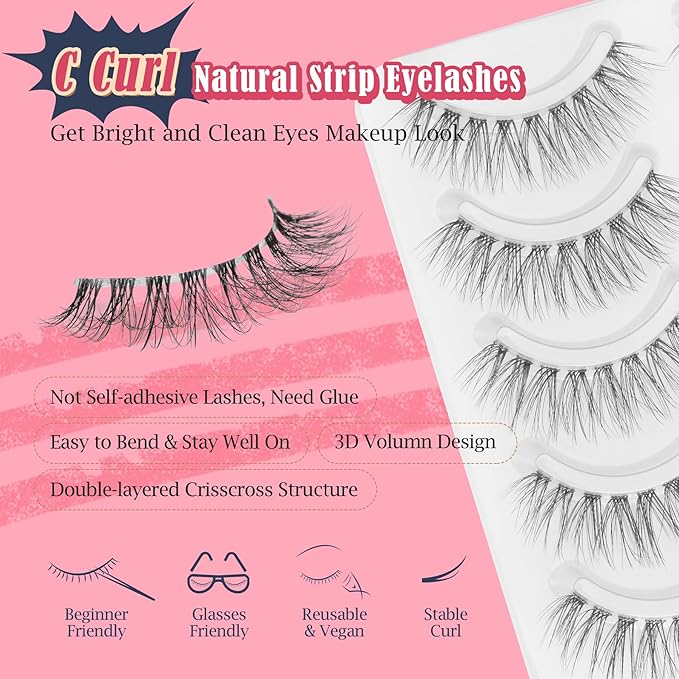 Wispy Lashes Natural Look False Eyelashes 13MM Eye Lash Pack 3D Volume Fake Eyelashes 7 Pair Siligli-FemmiqueWomen