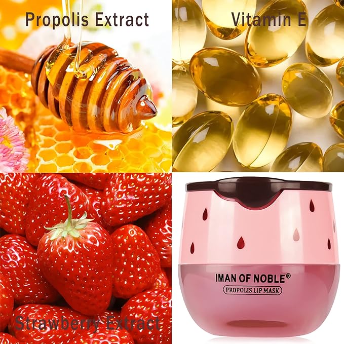 2PCS Strawberry Sleeping Lip Mask,Bee Lip Balm Lip Mask Honey Pot Propolis Moisturizing Lip Balm with Stick,Plumping Lip Hydrating Prevention Dry & Cracked Lip Scrubs Exfoliato Lip Wrinkle Care-FemmiqueWomen