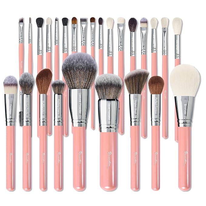 Bueart Design Makeup Brushes Set 26pcs Real Natural Goat Hair Professional labeled Foundation Face Blending Blush Concealers Eyeshadow Brush Set(26Pcs Pearl Pink)-FemmiqueWomen