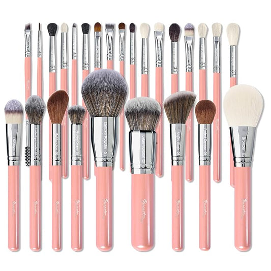 Bueart Design Makeup Brushes Set 26pcs Real Natural Goat Hair Professional labeled Foundation Face Blending Blush Concealers Eyeshadow Brush Set(26Pcs Pearl Pink)-FemmiqueWomen