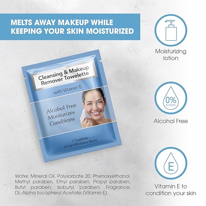 Diamond Wipes Makeup Remover Wipes, Alcohol Free Facial Cleansing Wipes with Vitamin E, Case of 50 Face Wipes-FemmiqueWomen