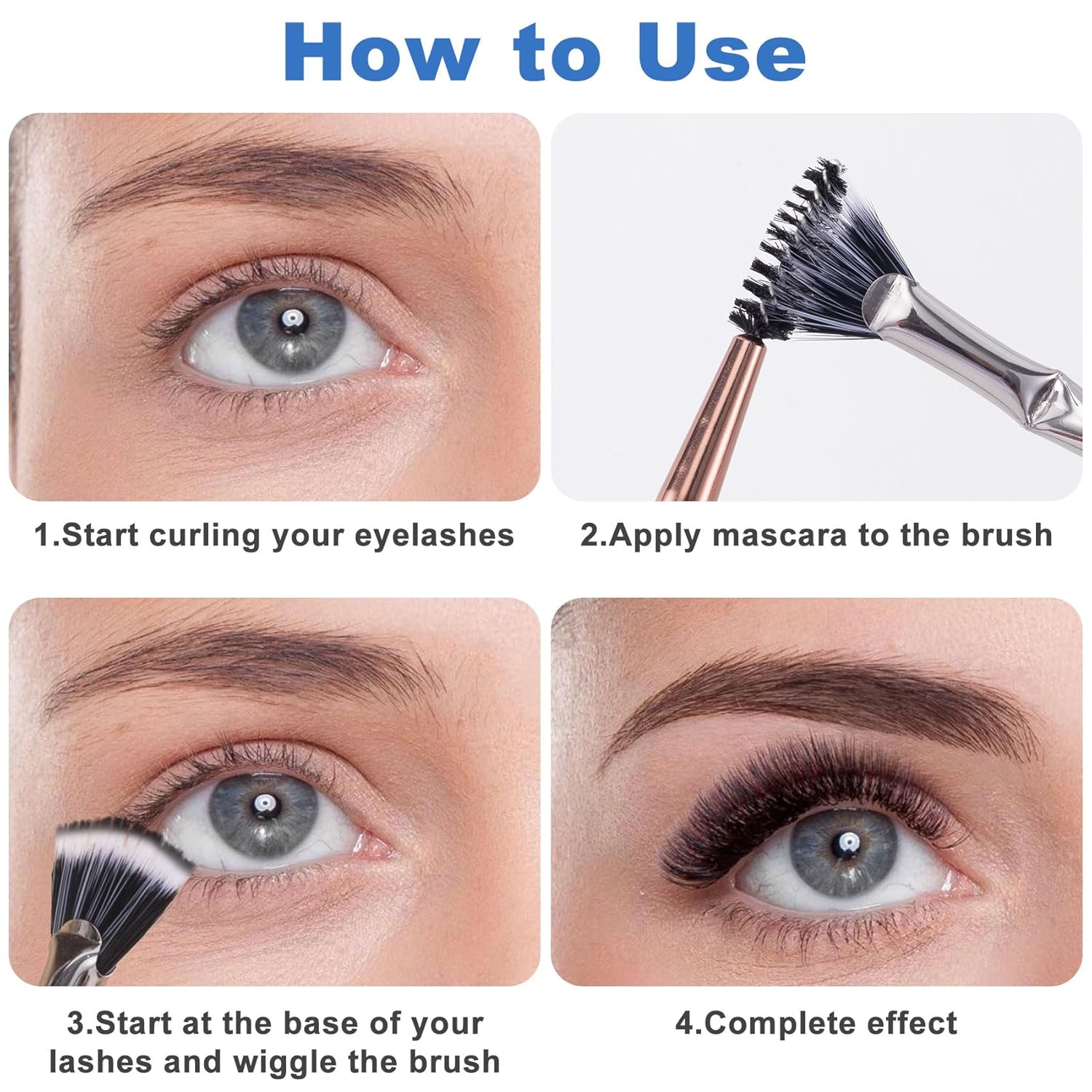 PAGOW 2 Pcs Folding Angle Scalloped Lash Brush, Multifunctional Mascara Fan Brush for Lashes, Eyelash Comb Separator Wands Makeup Tool (Black+Yellow)-FemmiqueWomen