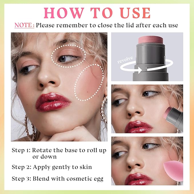 3PCS Blush Stick for Cheeks,Multi-use Solid Matte Makeup Stick Blush Cream for Cheek Eyes and Lips Tint,Moisturizing Tinted Cream Blush,Natural Blendable Cheek Blusher with 3 Makeup Sponges A3-FemmiqueWomen