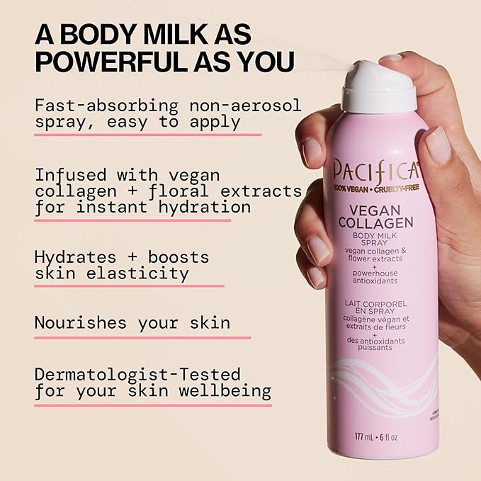 Pacifica Spray Lotion for Body - Vegan Collagen Body Milk Spray – Hydrating Moisturizer Mist Fast-Absorbing Instantly Hydrates & Softens Skin Jasmine & Vanilla Natural Scent Clean Beauty Non-Aerosol-FemmiqueWomen
