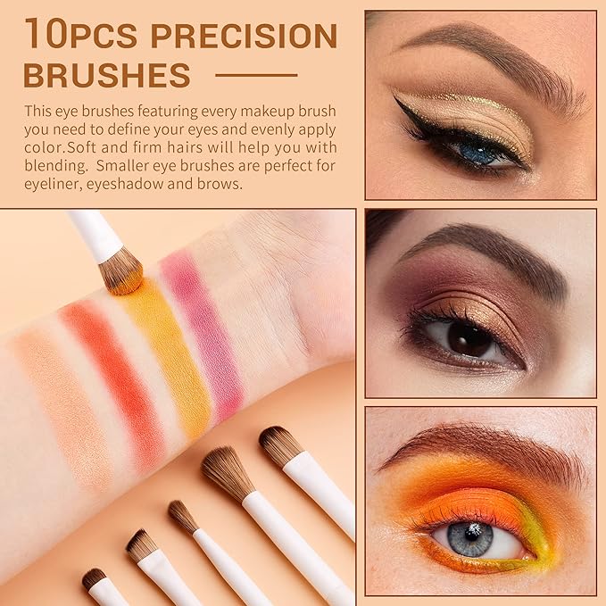 Jessup Precision Makeup Brushes 10Pcs Eye Makeup Brush Set Premium Synthetic Eyeshadow Concealer Eyeliner Eyebrow Blending Highlight Brush, Light Grey T330-FemmiqueWomen