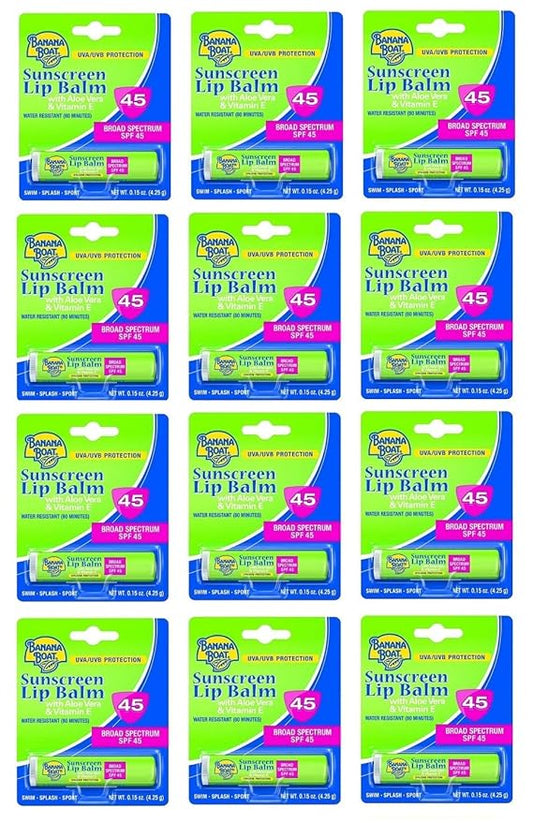 Banana Boat Spf#45 Lip Balm Sunscreen 0.15 Ounce (12 Pieces) Strip (4ml)-FemmiqueWomen