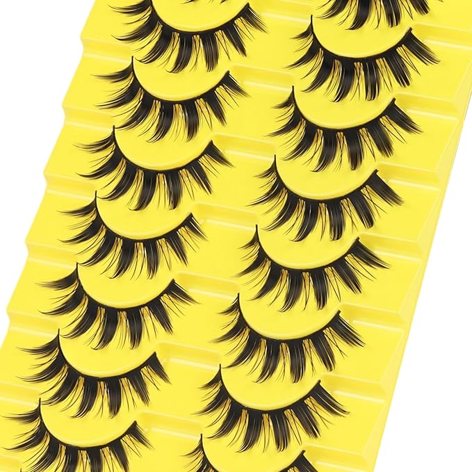Losha Lashes Spiky Manga Lashes Wispy Anime False Eyelashes 9 Pairs 8D Asian Eye Lashes Natural Anime Fake Eyelashes (Lovely)-FemmiqueWomen