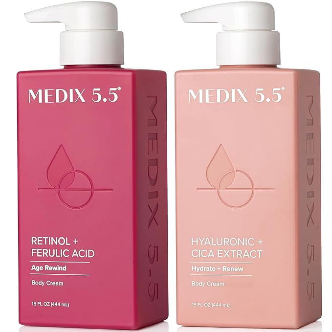 Medix 5.5 Retinol Body Lotion + Hyaluronic Acid Cream, Moisturizer Body & Face Lotion Set | Hydrating + Firming Lotion For Stretch Marks, Wrinkles, & Crepey Skin | Skin Care Products, 2pc Set-FemmiqueWomen