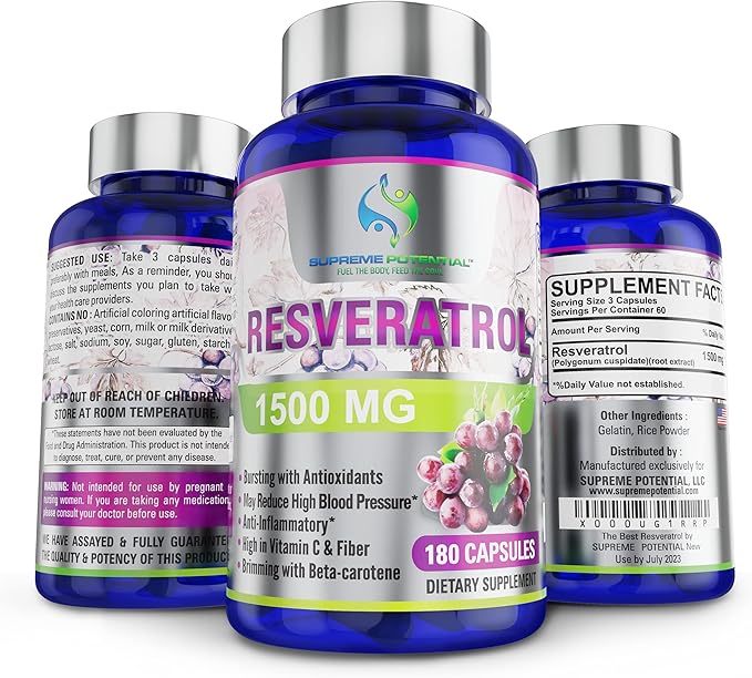 100% Pure Resveratrol Extract for Anti-Aging & Heart Health - 1500mg Maximum Strength (1)-FemmiqueWomen