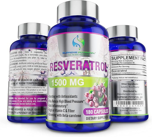 100% Pure Resveratrol Extract for Anti-Aging & Heart Health - 1500mg Maximum Strength (1)-FemmiqueWomen