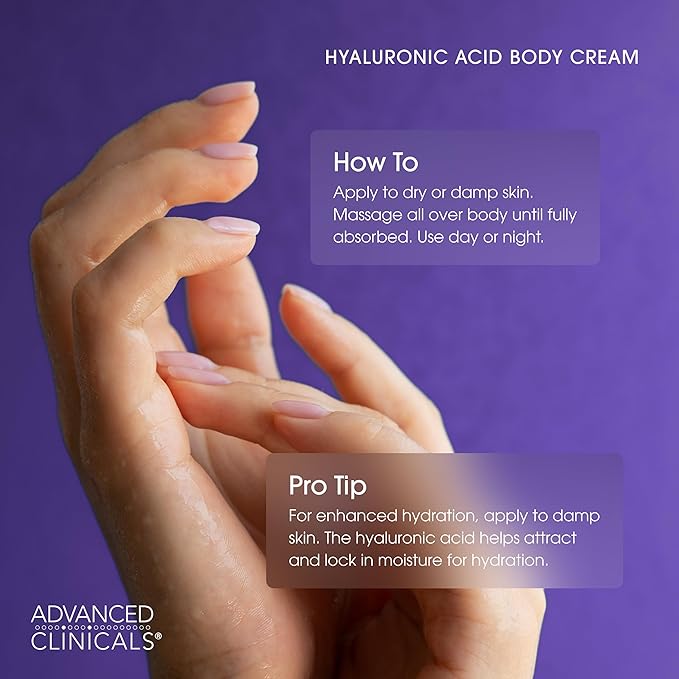 Advanced Clinicals Hyaluronic Acid Moisturizer Body Cream W/Vitamin E | Hydrating Cream & Body Lotion For Women & Men To Help Improve Look of Wrinkles, Dry Skin, Crepey Looking Skin, W/Travel Size-FemmiqueWomen