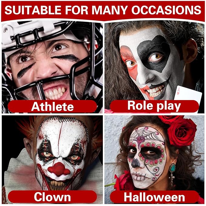 3 Colors Black White Red Face Body Paint Clown Makeup Palette Professional Face Paint for Halloween Cosplay Sfx Joker Zombie Vampire Makeup-FemmiqueWomen