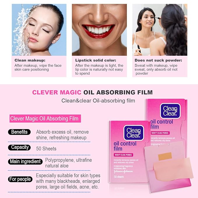 Oil Control Film Replacment for Clean & Clear Oil-absorbing Sheets,3 Pack (Grapefruit Fragrance) Oil Blotting Sheets For Face,Makeup Friendly High-performance Handy Face Blotting Paper for Oily Skin-FemmiqueWomen