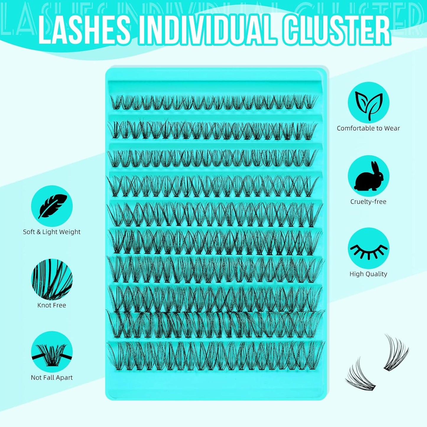 Lash Clusters 200pcs, Eyelash Extension Kit 30D D Curl Diy Cluster Eyelashes Extensions Lash Bond and Remover Waterproof Lash Applicator Tools for 8-18mm Mix Lashes Beginner Self Use-FemmiqueWomen