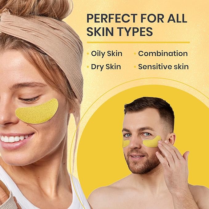 24k Gold Under Eye Patches for Puffy Eyes (7 Pairs) – Gold Foil Under Eye Masks for Dark Circle with Betaine, Hyaluronic Acid – Skincare Eye Bags Patches Treatment for Men & Women-FemmiqueWomen