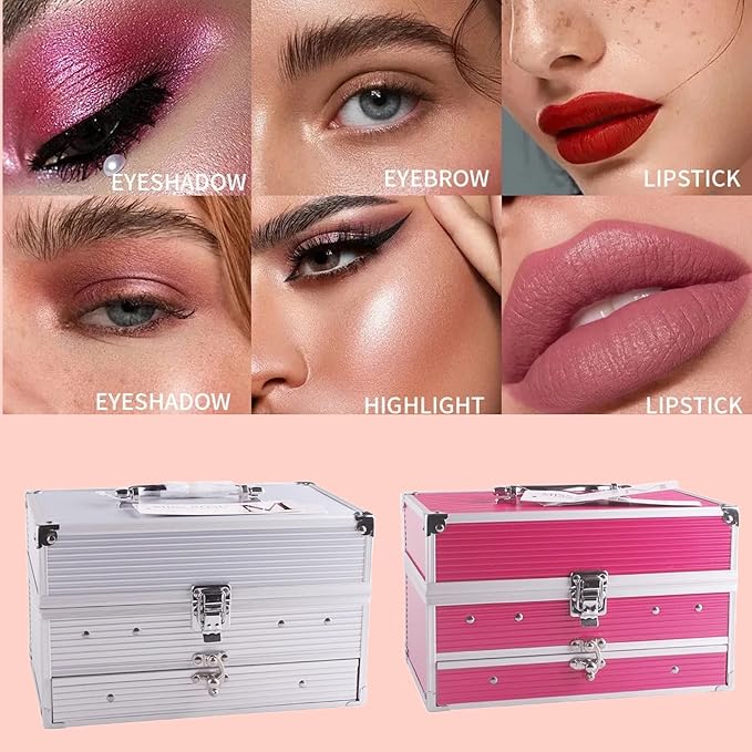 132 Colors All In One Ultimate Color Makeup Kit: Carry All Trunk with Cosmetic Contouring Palette, Concealer, Face Powder, Lip Gloss, Blusher, Contour Shade, Eye Liner, and Eyebrow Powder.-FemmiqueWomen