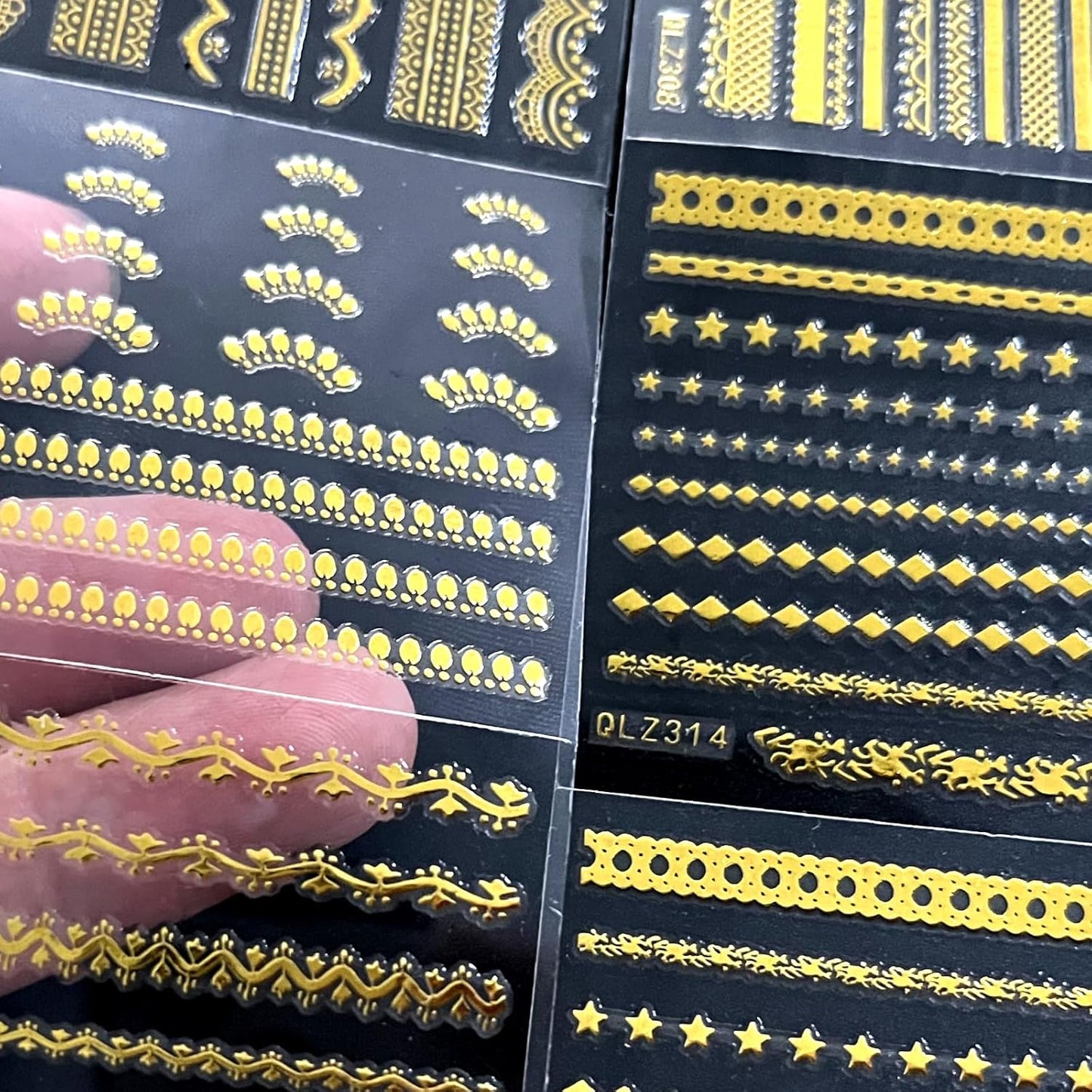 30 Sheets Gold Line Nail Art Stickers Gold Lace Nail Stickers 3D Self-Adhesive Gold Nail Decals Acrylic Nails DIY Design Nail Supplies for Women-FemmiqueWomen