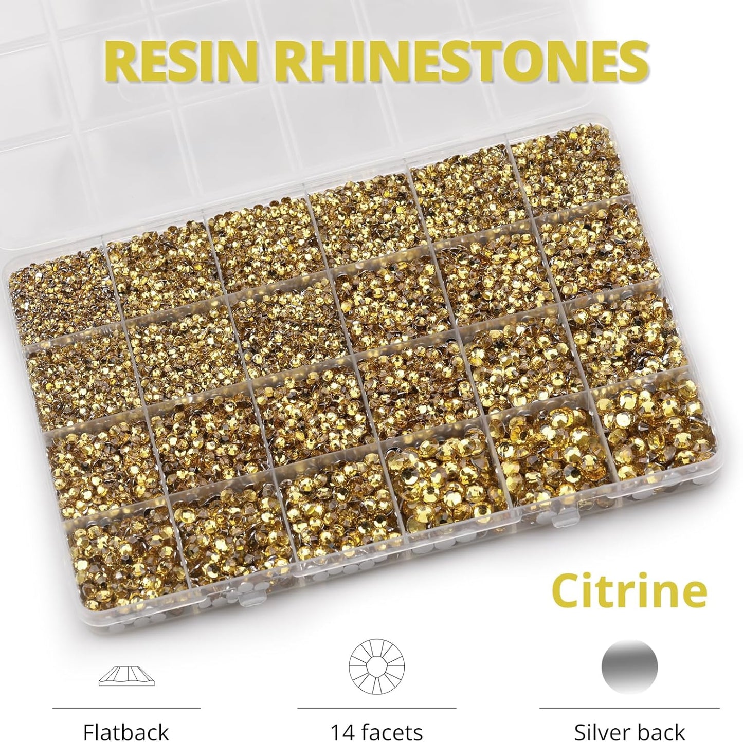 30000Pcs Resin Rhinestones Set for Crafting Bedazzling, Citrine Flatback Gems Jewels for Crafts Clothes Shoes Fabric Outfit Nails Makeup, Flat Back Crystal 2-6mm with b 7000 Glue-FemmiqueWomen