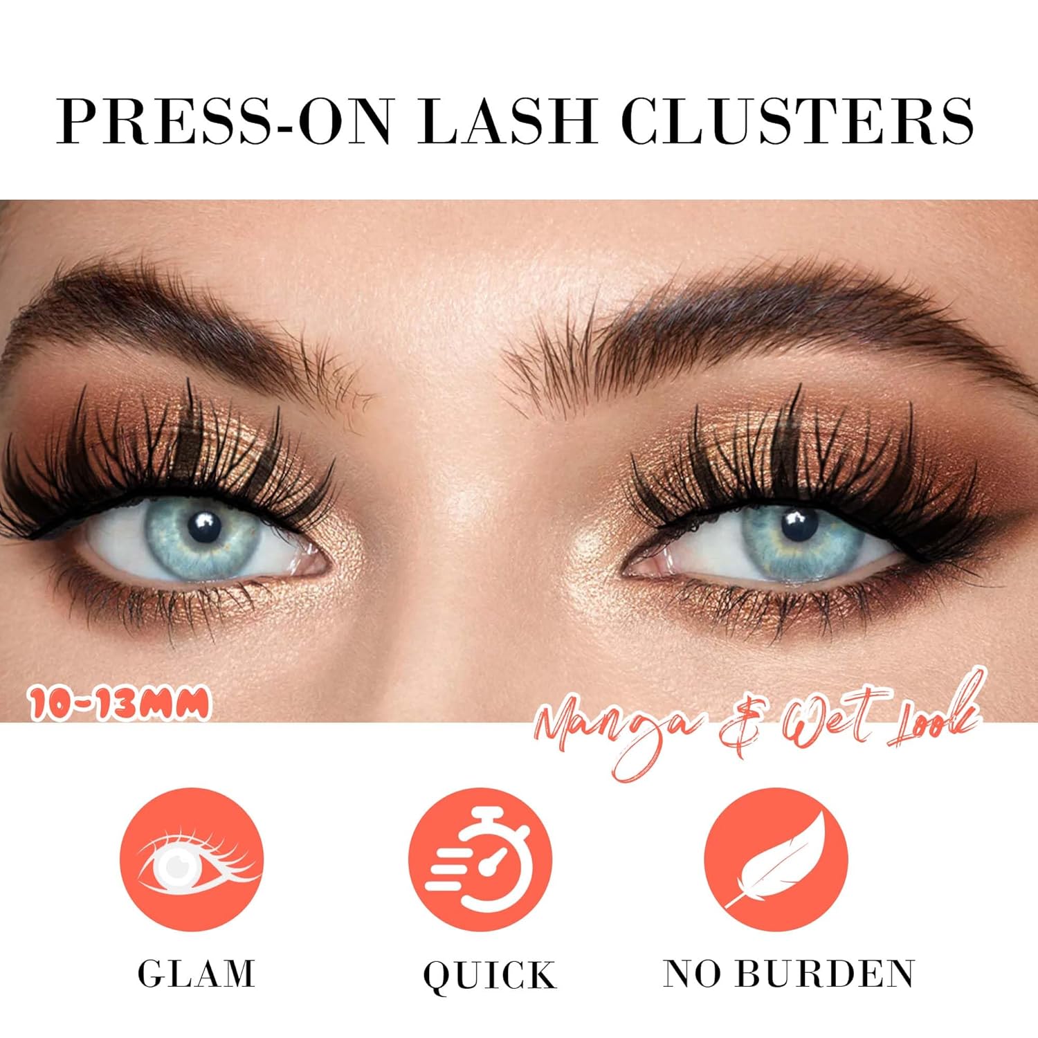GAQQI Self Adhesive Eyelashes Lash Clusters, Press on Lashes 10-13mm Natural Manga Cluster Lashes, Reusable No Glue Lashes C Curl, NEW-TECH Thin Flakes Pre Glued Eyelashes Clusters (PG01)-FemmiqueWomen