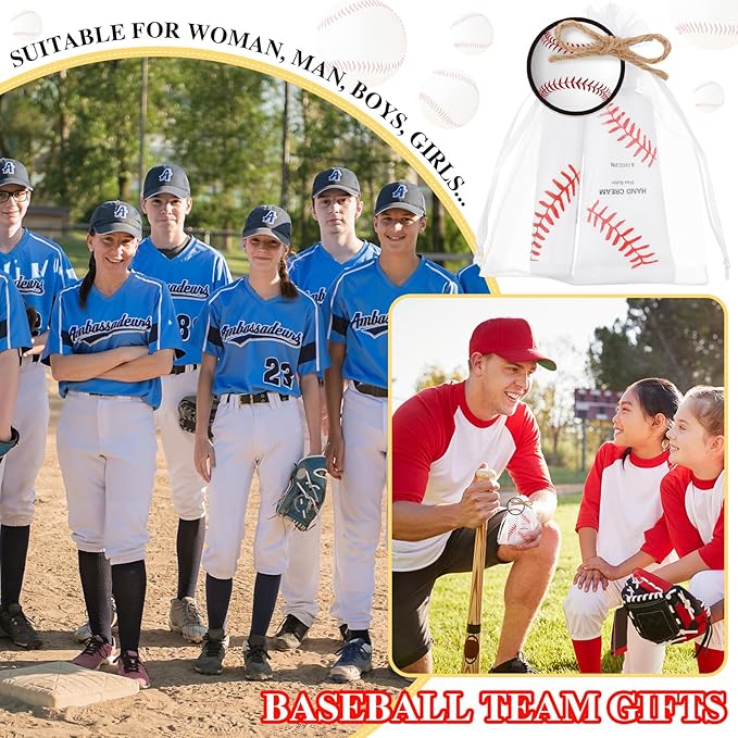 144 Pcs Baseball Lip Balm Hand Cream Set Baseball Party Supply, Include 36 Baseball Lip Balm 36 Moisturizing Hand Cream 36 Baseball Bag 36 Baseball Card and Rope for Baseball Accessories Gifts-FemmiqueWomen
