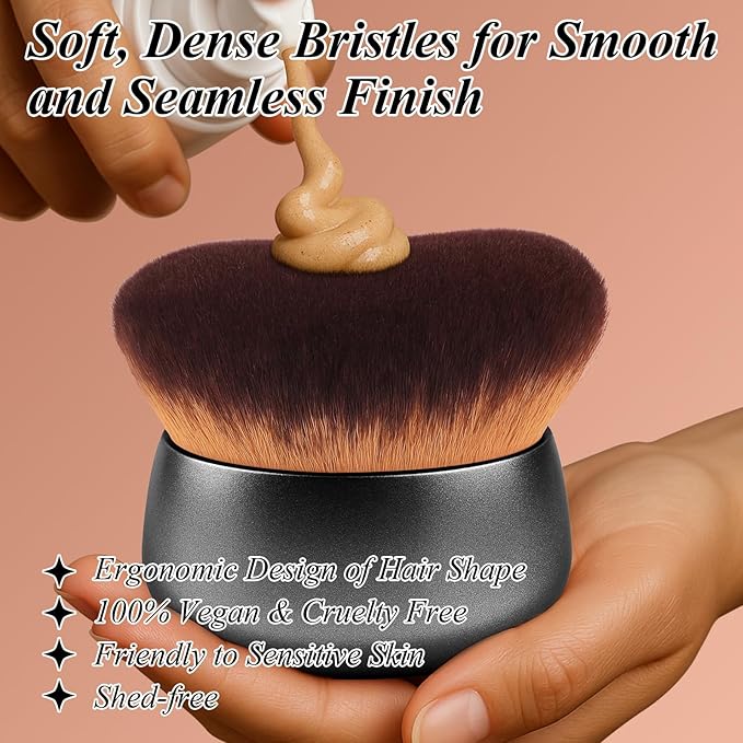 75MM Extra Large Self Tanner Kabuki Makeup Brush – Ultra Soft Dense Vegan Bristles for Body Makeup, Bronzer & Foundation–Applies Tanning Mousse, Lotion & Self Tanner–Black, Wet & Dry-FemmiqueWomen