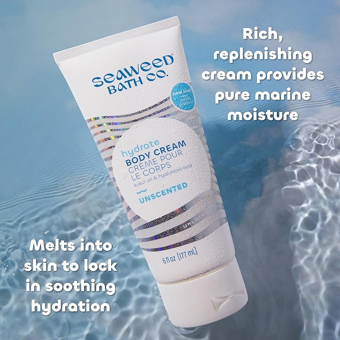 Seaweed Bath Co. Hydrate Body Cream - Unscented | Nourishing Moisturizer for Body and Hands | With Vitamin E, Hyaluronic Acid and Shea Butter For Dry Skin | 6 oz-FemmiqueWomen