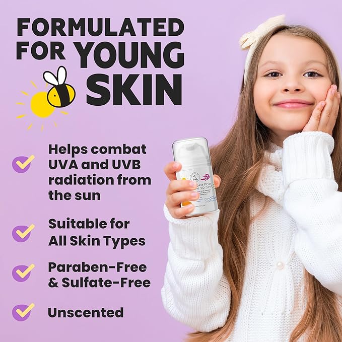 Kid Face Sunscreen Moisturizer with SPF – SPF 30 Mineral Face Sunscreen – Lightweight, Non-Greasy, Reef-Safe with Zinc Oxide & Niacinamide – Broad-Spectrum UV Protection – Daily Moisturizer for Kids-FemmiqueWomen