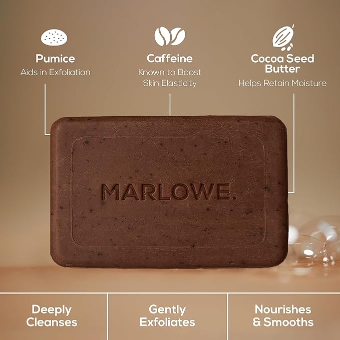 MARLOWE. No. 109 Coffee Bar Soap 7 oz (6 Bars) – Exfoliating Body Scrub for Men with Natural Extracts, Caffeine, Coffee Bean & Cocoa Butter – Energizing Fresh Brewed Scent-FemmiqueWomen