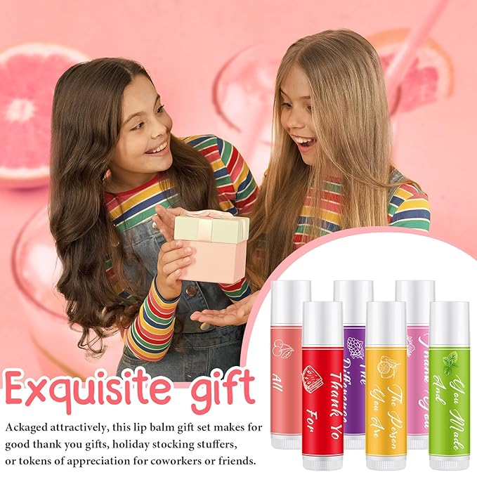 24 Pcs Lip Balm Gifts Bulk Thank You Gifts Employee Appreciation Gifts for Coworkers Moisturizer Assorted Flavors Natural Ingredients Dry Chapped Lip Care Gift for Women Men Teen-FemmiqueWomen