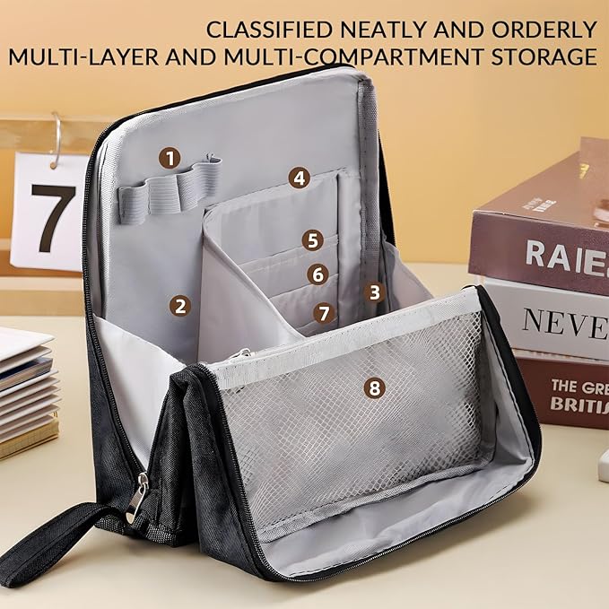 Makeup Bag,Standing Makeup Bag – Portable,Large Capacity Multi-purpose Large Capacity Oxford Cloth Standing Makeupbag Portable, Aterproof,Compartments and Handle (Black)