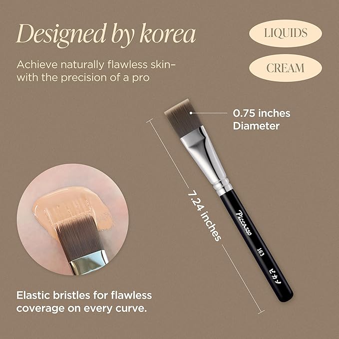 Piccasso 163 Foundation Brush – Dense Makeup Brush for Liquid & Cream Foundation, Soft Synthetic Bristles for Flawless Coverage and Face Makeup, Professional Korean Beauty Tool for Daily-FemmiqueWomen