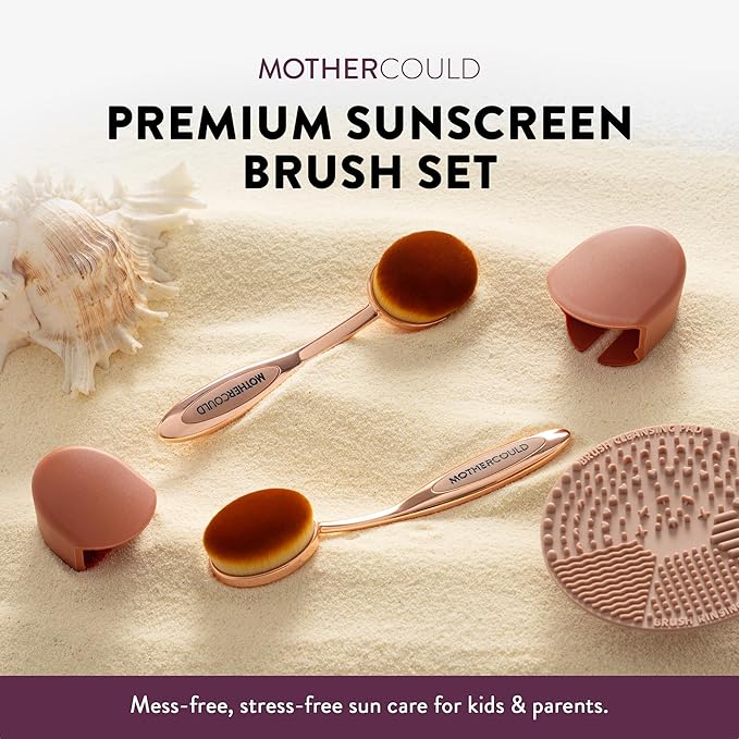 Premium Sunscreen Brush Set – Kids & Baby Sunblock Applicator with Metal Handles, Travel Bag, 2 Brushes, 2 Caps, & Cleaning Mat – Rose Gold – Mess-Free Sun Care (2 Pack) (Rose Gold)-FemmiqueWomen