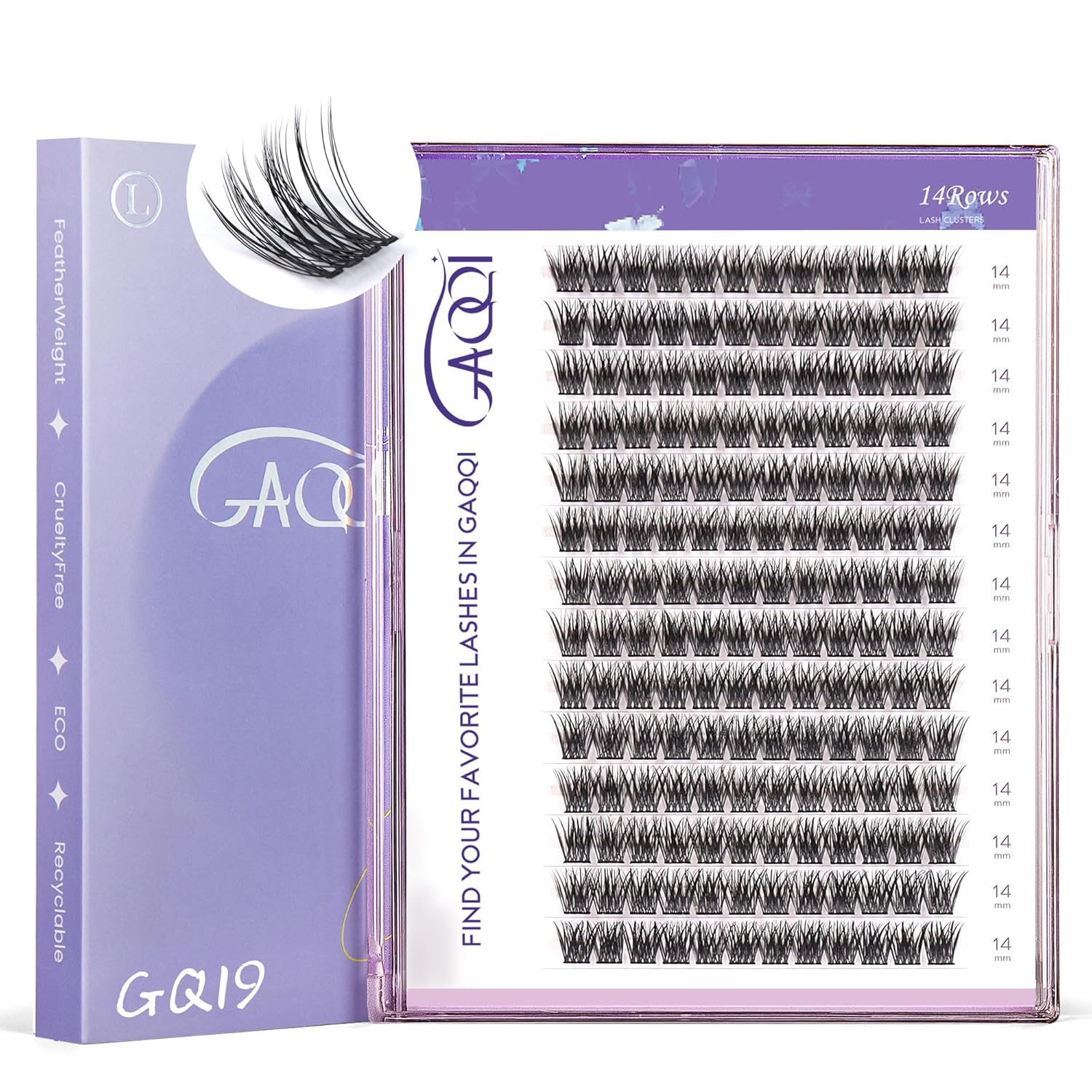GAQQI Lash Clusters, GQ19 Individual Lashes 168pcs D Curl, DIY Lash Extension 14mm Length Only False Eyelash Clusters, Natural & Wispy Lash Wisps (GQ19,D Curl,14mm)-FemmiqueWomen
