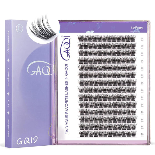 GAQQI Lash Clusters, GQ19 Individual Lashes 168pcs D Curl, DIY Lash Extension 14mm Length Only False Eyelash Clusters, Natural & Wispy Lash Wisps (GQ19,D Curl,14mm)-FemmiqueWomen