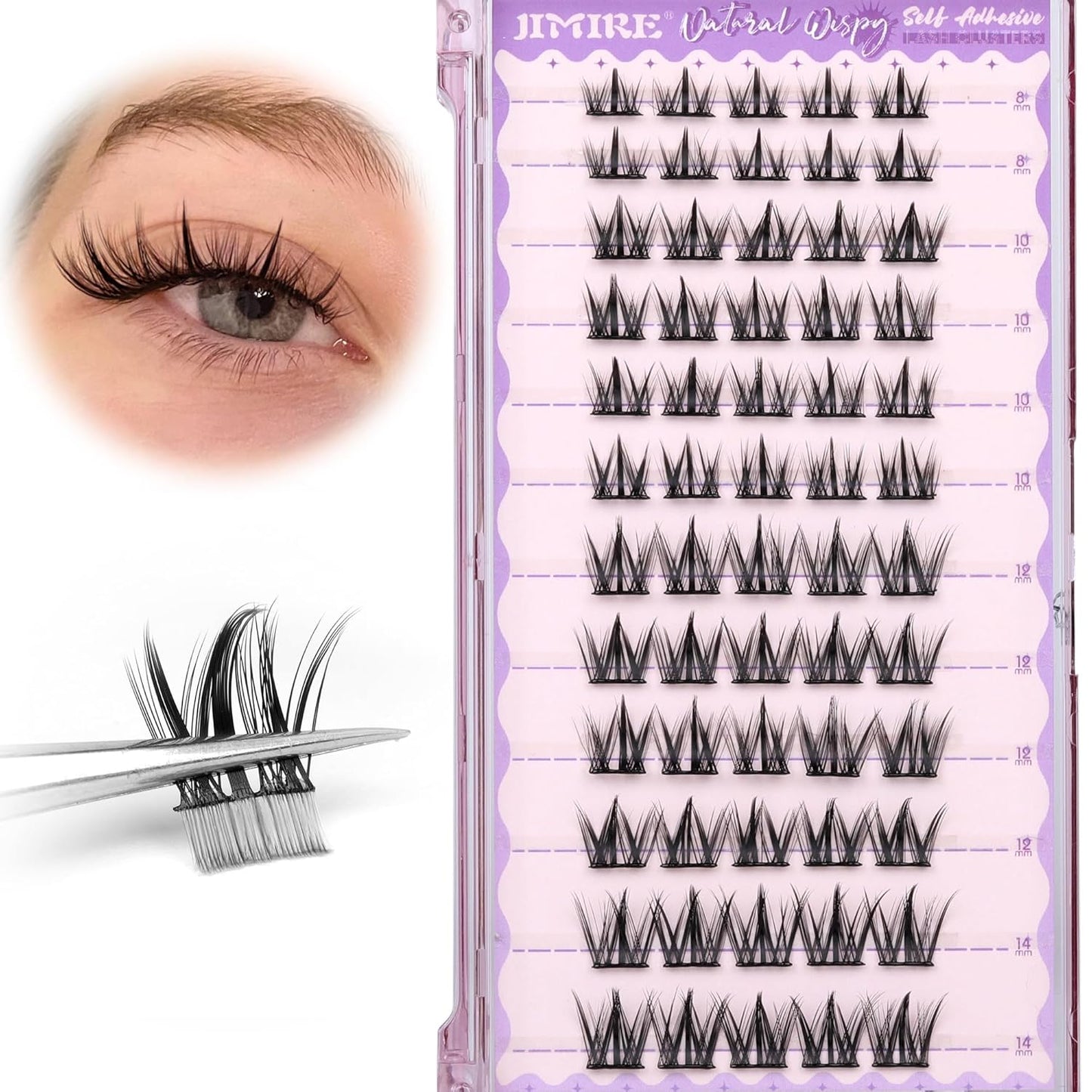 Self Adhesive Eyelashes Manga Lash Clusters Natural Look 8-14MM Wispy Pre Glued Eyelashes Clusters No Glue Needed Press on Lashes Reusable Invisible Band Cluster Eyelash Extensions by JIMIRE-FemmiqueWomen