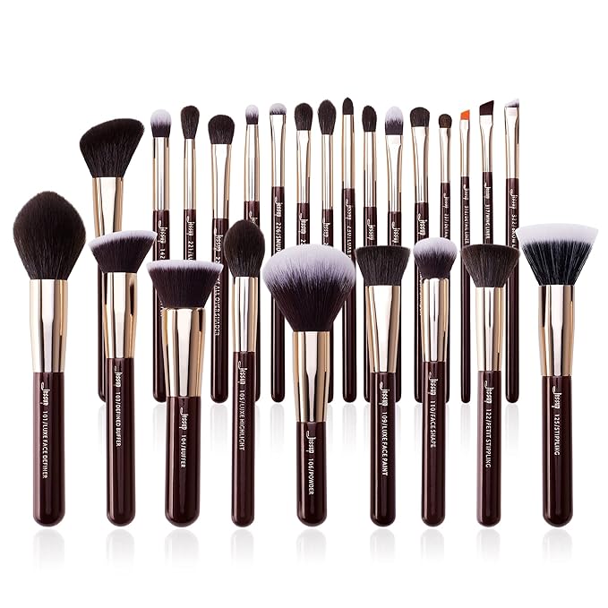 Jessup Makeup Brushes Set Professional, 25PCS Premium Natural Powder Foundation Eyeshadow Blending Concealer Blusher Highlight Labeled Brushes, T280-FemmiqueWomen